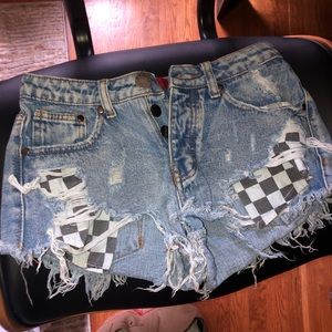 Checker Pocket Jean Shorts